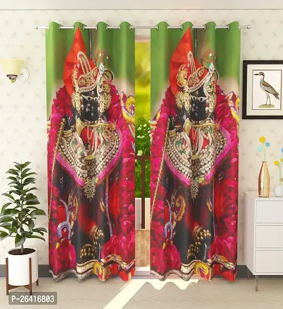 LUXURY CRAFTS Eyelet Digital Printed Polyester Door Curtain (4x7 feet) (Multicolor)- Pack of 2-thumb0