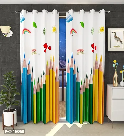 LUXURY CRAFTS Eyelet Digital Printed Polyester Door Curtain (4x7 feet) (Multicolor)- Pack of 2-thumb0