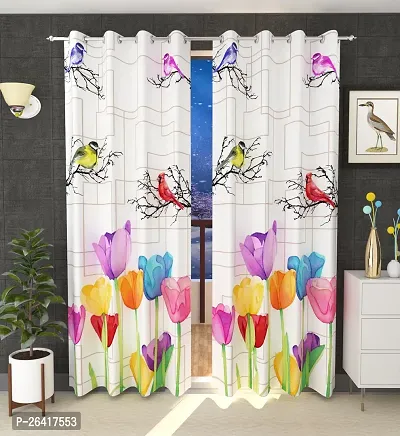 LUXURY CRAFTS Eyelet Digital Printed Polyester Door Curtain (4x7 feet) (Multicolor)- Pack of 2-thumb0