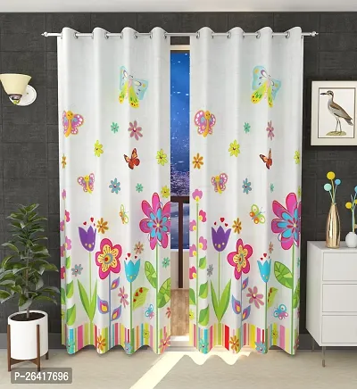 LUXURY CRAFTS Eyelet Digital Printed Polyester Door Curtain (4x7 feet) (Multicolor)- Pack of 2-thumb0