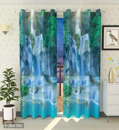 LUXURY CRAFTS Eyelet Digital Printed Polyester Door Curtain (4x7 feet) (Multicolor)- Pack of 2-thumb0