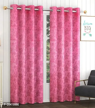 LUXURY CRAFTS Luxurious Velvet Silk Self Designer 100% Blackout Door Eyelet Heavy Panels| Solid Curtain| Door Curtain| Door Panel|Room Drkning Curtain| 7 feet x 4 feet (Pack of 2)-Pink