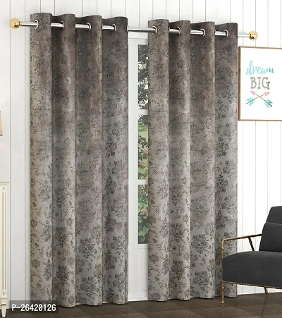 LUXURY CRAFTS Luxurious Velvet Silk Self Designer 100% Blackout Door Eyelet Heavy Panels| Solid Curtain| Door Curtain| Door Panel|Room Drkning Curtain| 7 feet x 4 feet (Pack of 2)-Grey