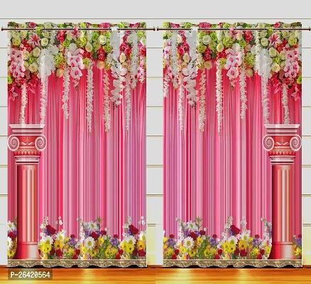 LUXURY CRAFTS Eyelet Digital Printed Polyester Door Curtain (4x7 feet) (Multicolor)- Pack of 2