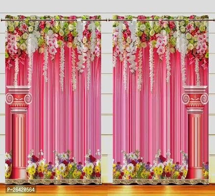 LUXURY CRAFTS Eyelet Digital Printed Polyester Door Curtain (4x7 feet) (Multicolor)- Pack of 2-thumb0