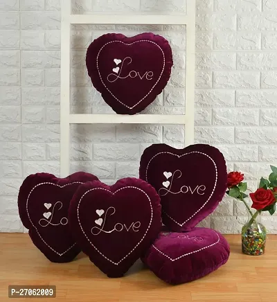 Luxury Craft  Velvet Heart Shape Cushion Set of 5 Heart Love Pillow for Gift|Decoration in bedroom| Car cushion| (12x12 Inch) (Wine)-thumb0