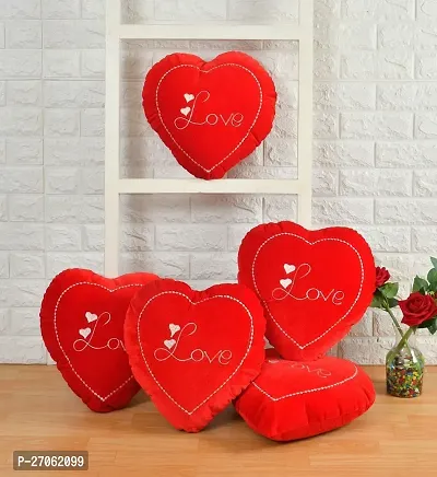 Luxury Craft  Velvet Heart Shape Cushion Set of 5 Heart Love Pillow for Gift|Decoration in bedroom| Car cushion| (12x12 Inch) (Red)-thumb0