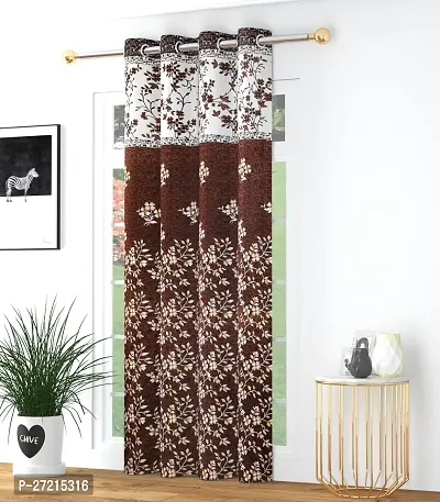 Luxury Craft 1  Piece Floral Panel|Curtain Eyelet Polyester Door Curtain (4x7 Feet)(Pack of 1)-Brown