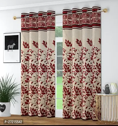 Luxury Craft 2 Pieces Floral Panels|Curtains| Eyelet Polyester Door Curtains (4x7 Feet)(Pack of 2)-Maroon-thumb0