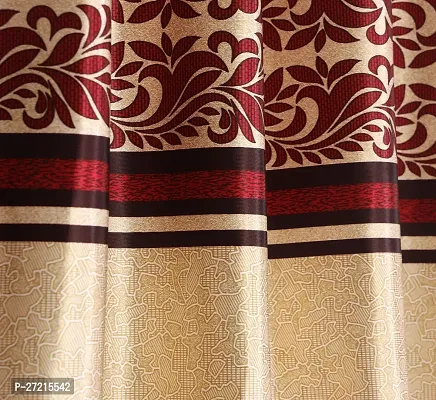 Luxury Craft 2 Pieces Floral Panels|Curtains| Eyelet Polyester Door Curtains (4x7 Feet)(Pack of 2)-Maroon-thumb2