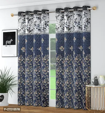 Luxury Craft 2 Pieces Floral Panels|Curtains| Eyelet Polyester Door Curtains (4x7 Feet)(Pack of 2)-Grey-thumb0