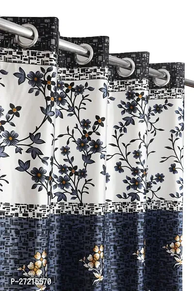 Luxury Craft 2 Pieces Floral Panels|Curtains| Eyelet Polyester Door Curtains (4x7 Feet)(Pack of 2)-Grey-thumb2