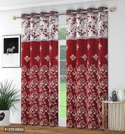 Luxury Craft 2 Pieces Floral Panels|Curtains| Eyelet Polyester Door Curtains (4x7 Feet)(Pack of 2)-Red