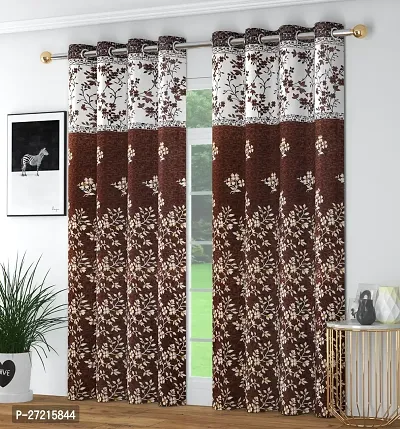 Luxury Craft 2 Pieces Floral Panels|Curtains| Eyelet Polyester Door Curtains (4x7 Feet)(Pack of 2)-Brown