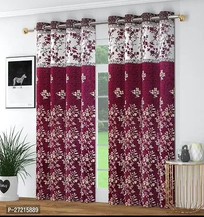 Luxury Craft 2 Pieces Floral Panels|Curtains| Eyelet Polyester Door Curtains (4x7 Feet)(Pack of 2)-Wine