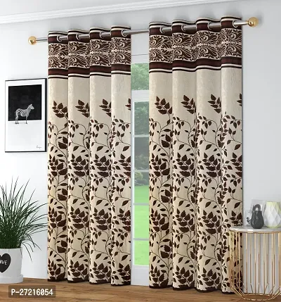 Luxury Craft 2 Pieces Floral Panels|Curtains| Eyelet Polyester Door Curtains (4x7 Feet)(Pack of 2)-Brown