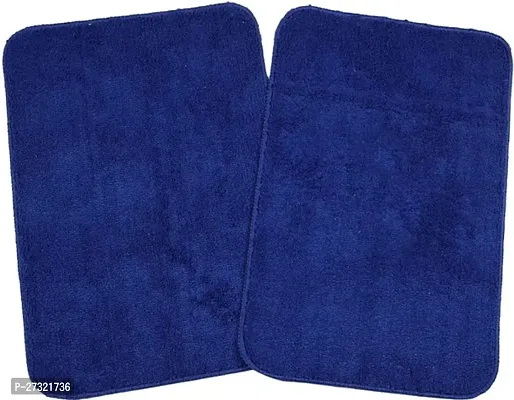 Luxury Crafts Multipurpose Solid Modern Rectangular Bathmat cum Doormat (, Microfiber, 37X57 Cm)-Pack of 2-Blue-thumb0