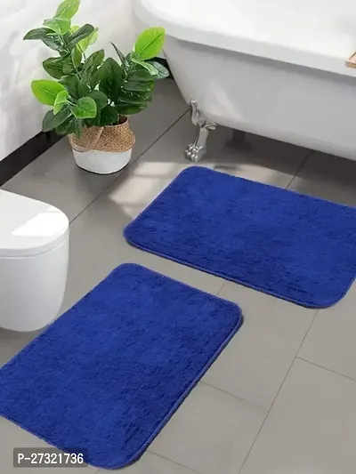 Luxury Crafts Multipurpose Solid Modern Rectangular Bathmat cum Doormat (, Microfiber, 37X57 Cm)-Pack of 2-Blue-thumb2