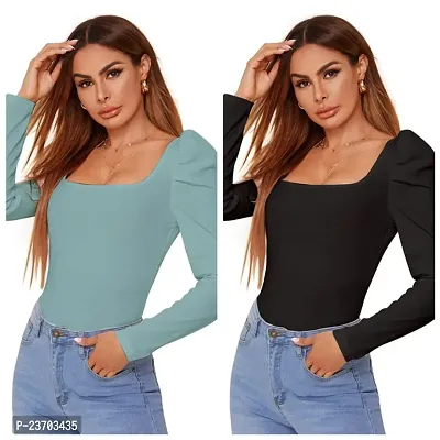 Elegant Knitted Polyester Casual Top Pack of 2 For Women-thumb0