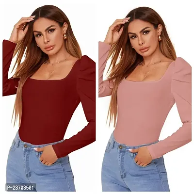 Elegant Knitted Polyester Casual Top Pack of 2 For Women-thumb0