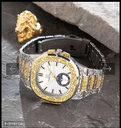 New Luxury Golden Silver Analog Watch-thumb0