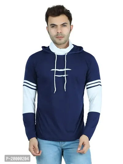 DEE RAJ CREATIONS Men's Casual Polycotton Full Sleeve Hooded with Face Mask Tshirt