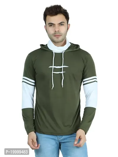 DEE RAJ CREATIONS Men's Casual Polycotton Full Sleeve Hooded with Face Mask Tshirt-thumb0