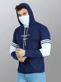 DEE RAJ CREATIONS Men's Casual Polycotton Full Sleeve Hooded with Face Mask Tshirt-thumb1