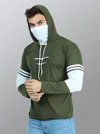 DEE RAJ CREATIONS Men's Casual Polycotton Full Sleeve Hooded with Face Mask Tshirt-thumb1