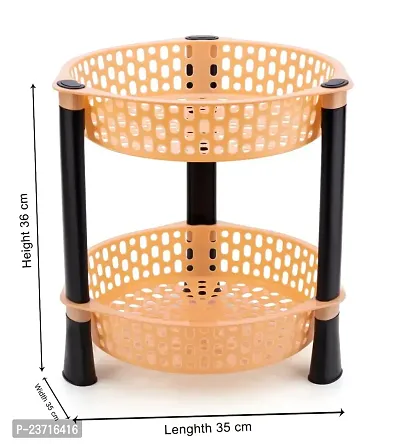 SHRUTI Vegetable Basket for Kitchen, Potato and Onion Rack for Kitchen, Plastic Storage Organizer for Office and Home, Snacks 2 Layer Multi-Purpose Step Shelf Round Rack (Pitch)-thumb2