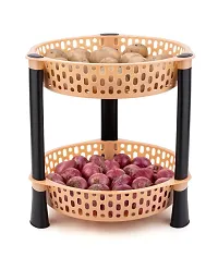 SHRUTI Vegetable Basket for Kitchen, Potato and Onion Rack for Kitchen, Plastic Storage Organizer for Office and Home, Snacks 2 Layer Multi-Purpose Step Shelf Round Rack (Pitch)-thumb3