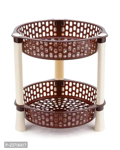 SHRUTI Vegetable Basket for Kitchen, Potato and Onion Rack for Kitchen, Plastic Storage Organizer for Office and Home, Snacks 2 Layer Multi-Purpose Step Shelf Round Rack (Brown)