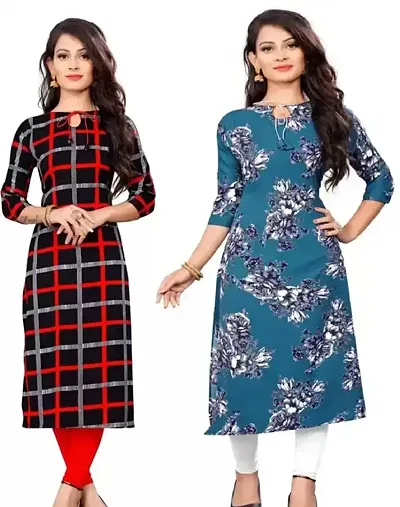 Women Printed Crepe Straight Kurti (Pack Of 3)