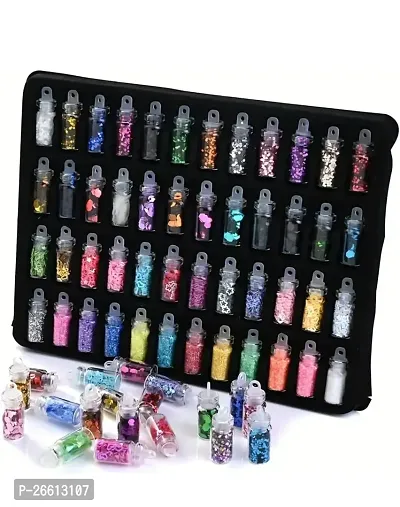 3D Glitter Powder Manicure Set of Nail Stickers, Nail Art Tool for Nail Decoration (Multicolour) - Set of 48 Bottles-thumb0