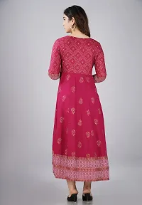 TRISHIKHA Women's Rayon Embroidered Anarkali Kurti (Dark Pink-XX-Large)-thumb1