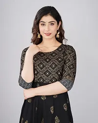 TRISHIKHA Women's Rayon Embroidered Anarkali Kurti (Black-Medium)-thumb3