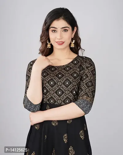 TRISHIKHA Women's Rayon Embroidered Anarkali Kurti (Black-Medium)-thumb4