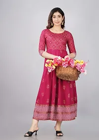 TRISHIKHA Women's Rayon Embroidered Anarkali Kurti (Dark Pink-XX-Large)-thumb4