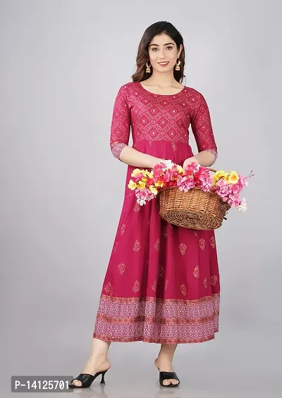 TRISHIKHA Women's Rayon Embroidered Anarkali Kurti (Dark Pink-XX-Large)-thumb5