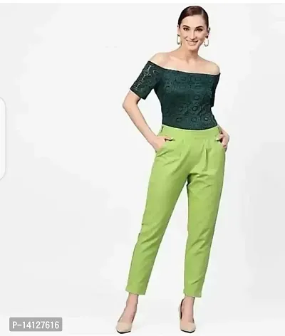 TRISHIKHA Women's Cotton Solid Regular Fit Casual/Regular Pant (Pista Green-X-Small)-thumb3