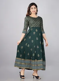 TRISHIKHA Women's Rayon Embroidered Anarkali Kurti (Green-Large)-thumb3