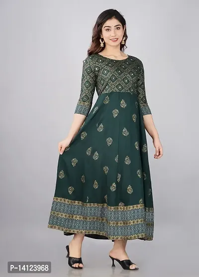 TRISHIKHA Women's Rayon Embroidered Anarkali Kurti (Green-Large)-thumb4