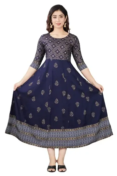 Womens Rayon Embroidered Anarkali Kurti