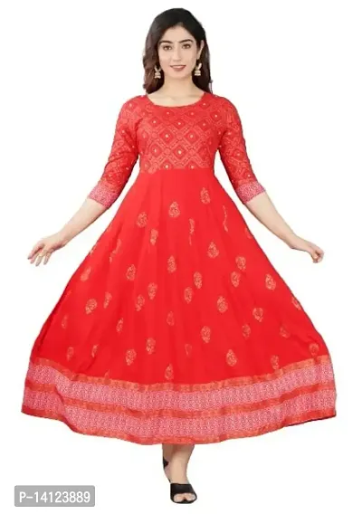 TRISHIKHA Women's Rayon Embroidered Anarkali Kurti-thumb0