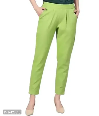 TRISHIKHA Women's Cotton Solid Regular Fit Casual/Regular Pant (Pista Green-X-Small)-thumb0