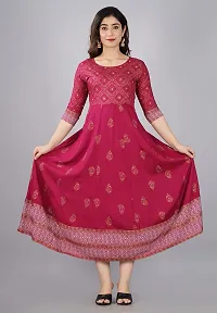 TRISHIKHA Women's Rayon Embroidered Anarkali Kurti (Dark Pink-XX-Large)-thumb2