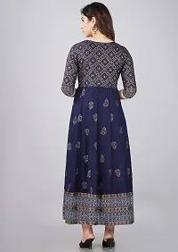 TRISHIKHA Women's Rayon Embroidered Anarkali Kurti (Blue-Large)-thumb1