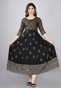 TRISHIKHA Women's Rayon Embroidered Anarkali Kurti (Black-Medium)-thumb2