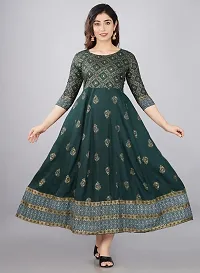 TRISHIKHA Women's Rayon Embroidered Anarkali Kurti (Green-Large)-thumb2