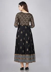 TRISHIKHA Women's Rayon Embroidered Anarkali Kurti (Black-Medium)-thumb1